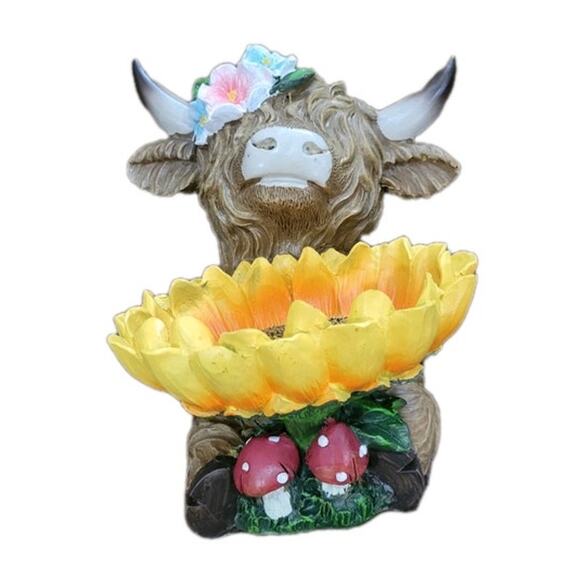 Hobby Lobby Large 11" Highland Cow Spring Summer Garden Sunflower Resin Figurine - Picture 3 of 7